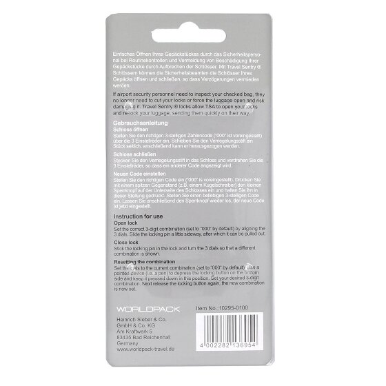 Worldpack Reiseaccessoires Luggage lock with combination lock 9.5 cm