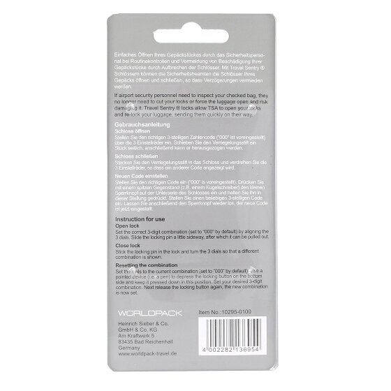 Worldpack Reiseaccessoires Luggage lock with combination lock 9.5 cm