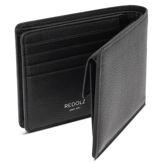 Redolz Leather Essentials QF Wallet, RFID-Protected Leather, 12 cm, Fold-Out Design with Zippered Compartment