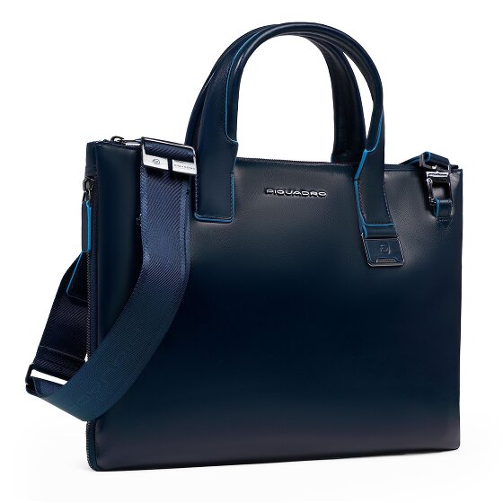 Piquadro Blue Square Shopper Bag Leather 38 cm Laptop compartment with expansion pleat